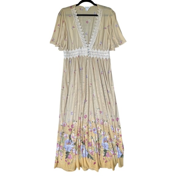 Other - LIFE Love‎ Is For Eternity Kimono Dress Womens XL Yellow Floral Boho Lace Cover